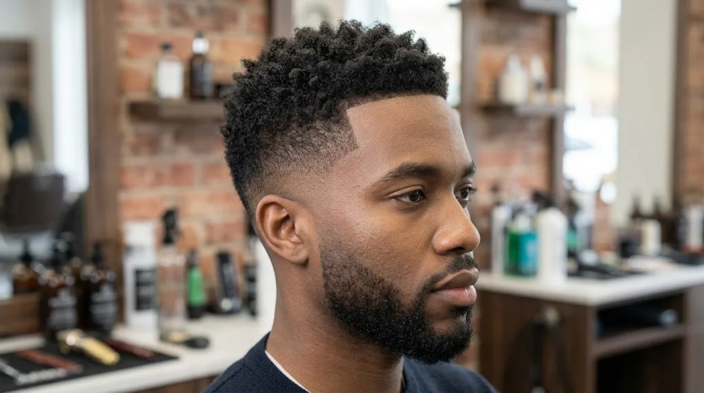 Skin mid fade with dense 4C coily hair