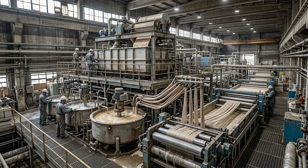 Traditional viscose rayon textile manufacturing process
