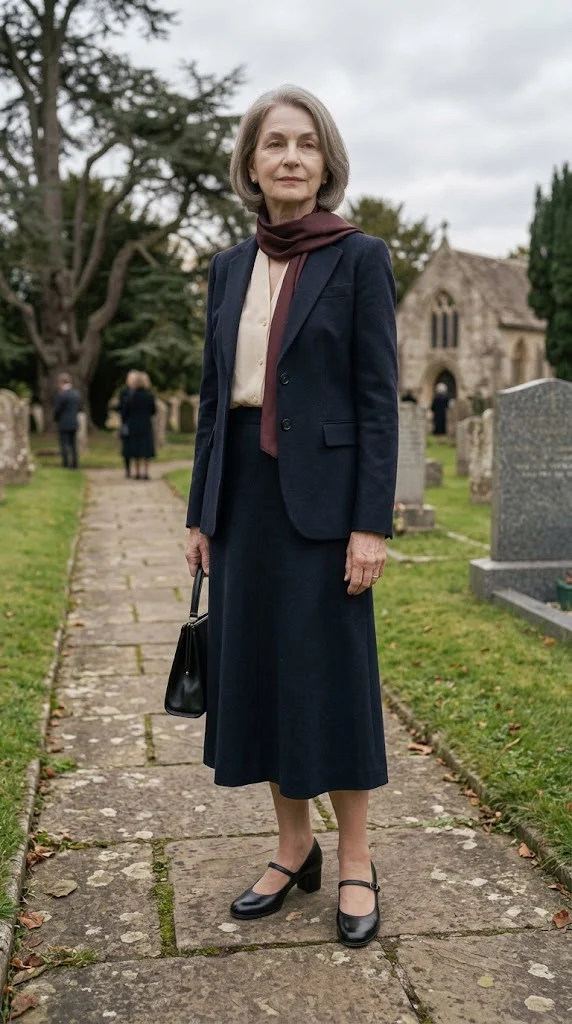 Comfortable low heel shoes for a funeral outfit over 50