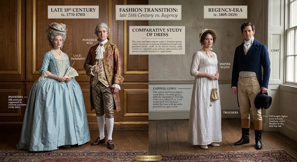 Comparison of late 18th century and Regency era clothing styles