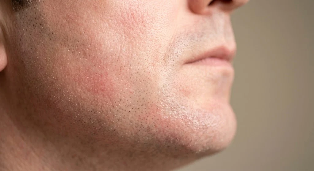 Mild facial redness and irritation after shaving