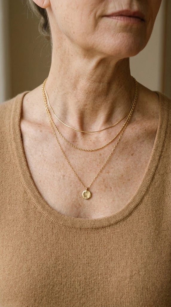Layered necklaces with different chain textures