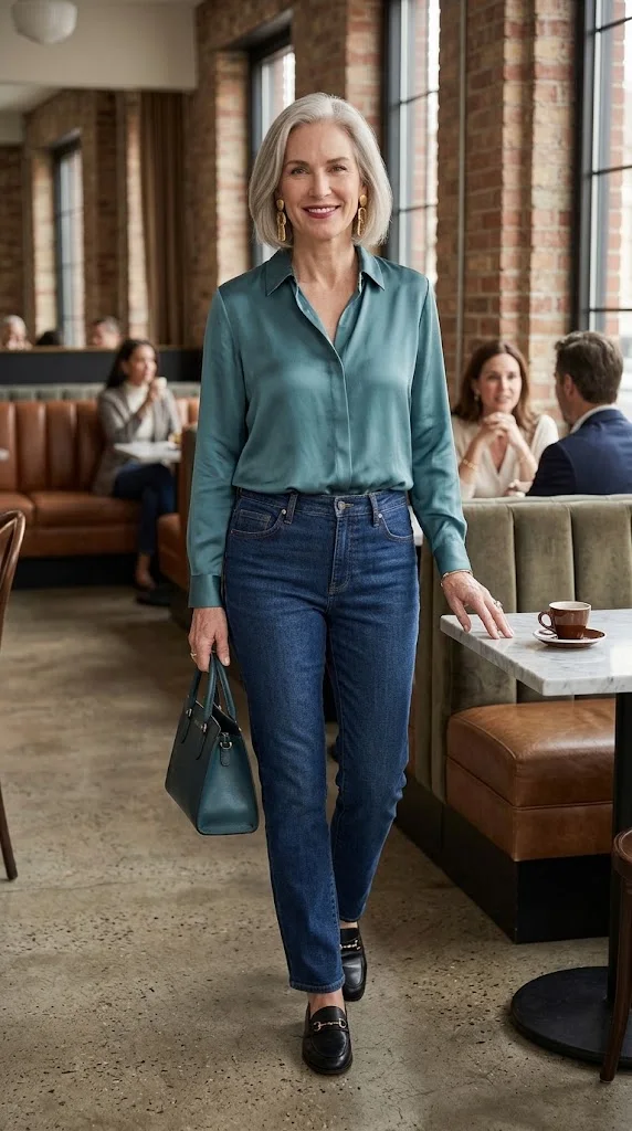 Stylish woman over 50 wearing favorite clothes on an ordinary day