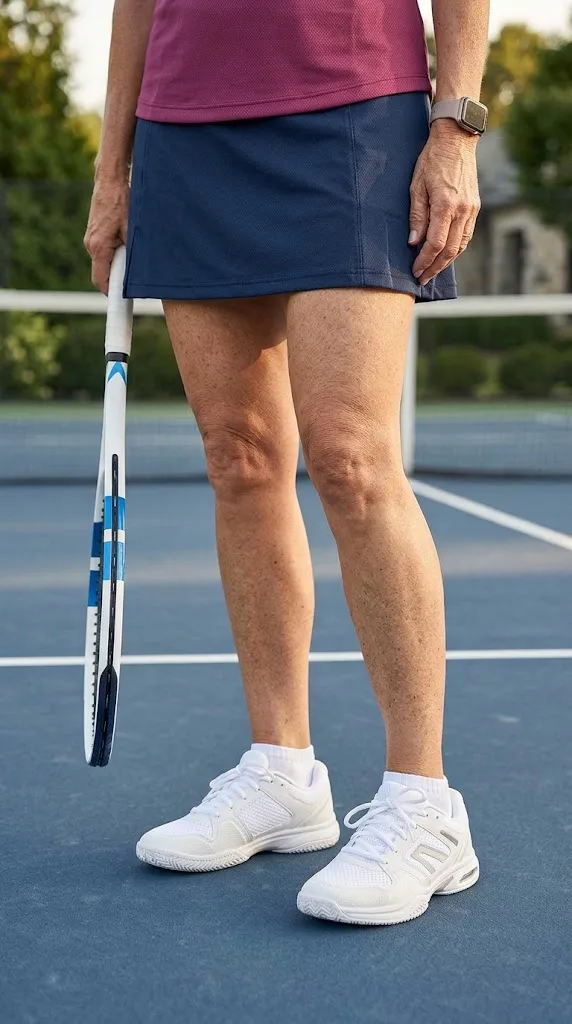 White tennis court shoes with cushioned socks for women over 50