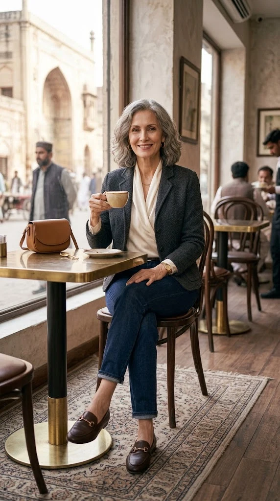 Woman over 50 wearing polished clothes for an everyday outing