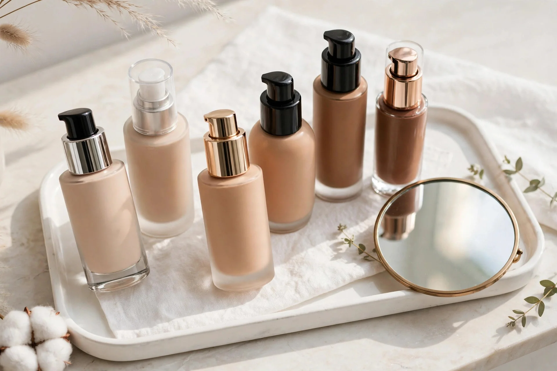 Foundation bottles from different brands for shade matching across brands