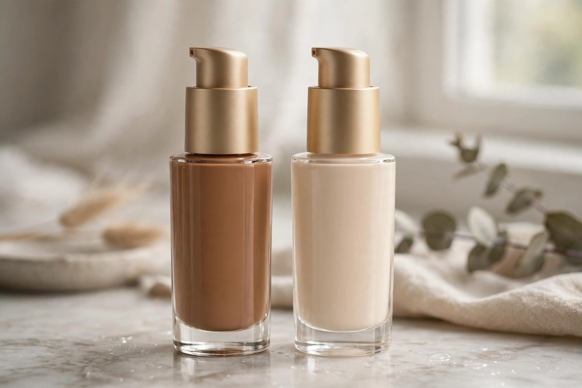 Summer and winter foundation shades side by side for seasonal shade changes