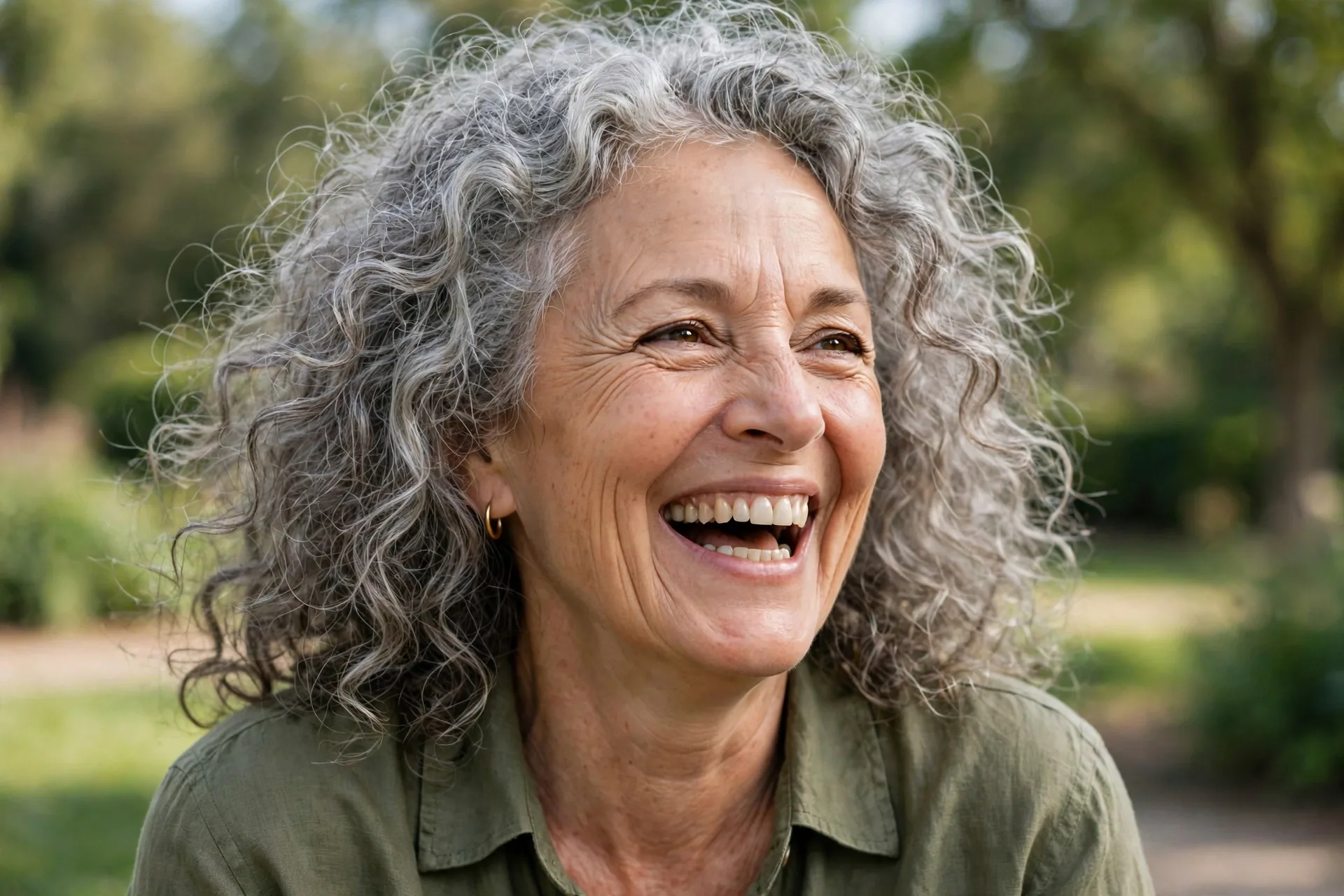 Mature woman with beautiful natural curly hair