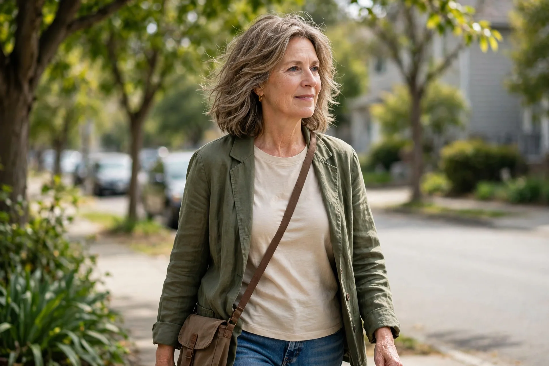 Woman with an easy low-maintenance layered haircut