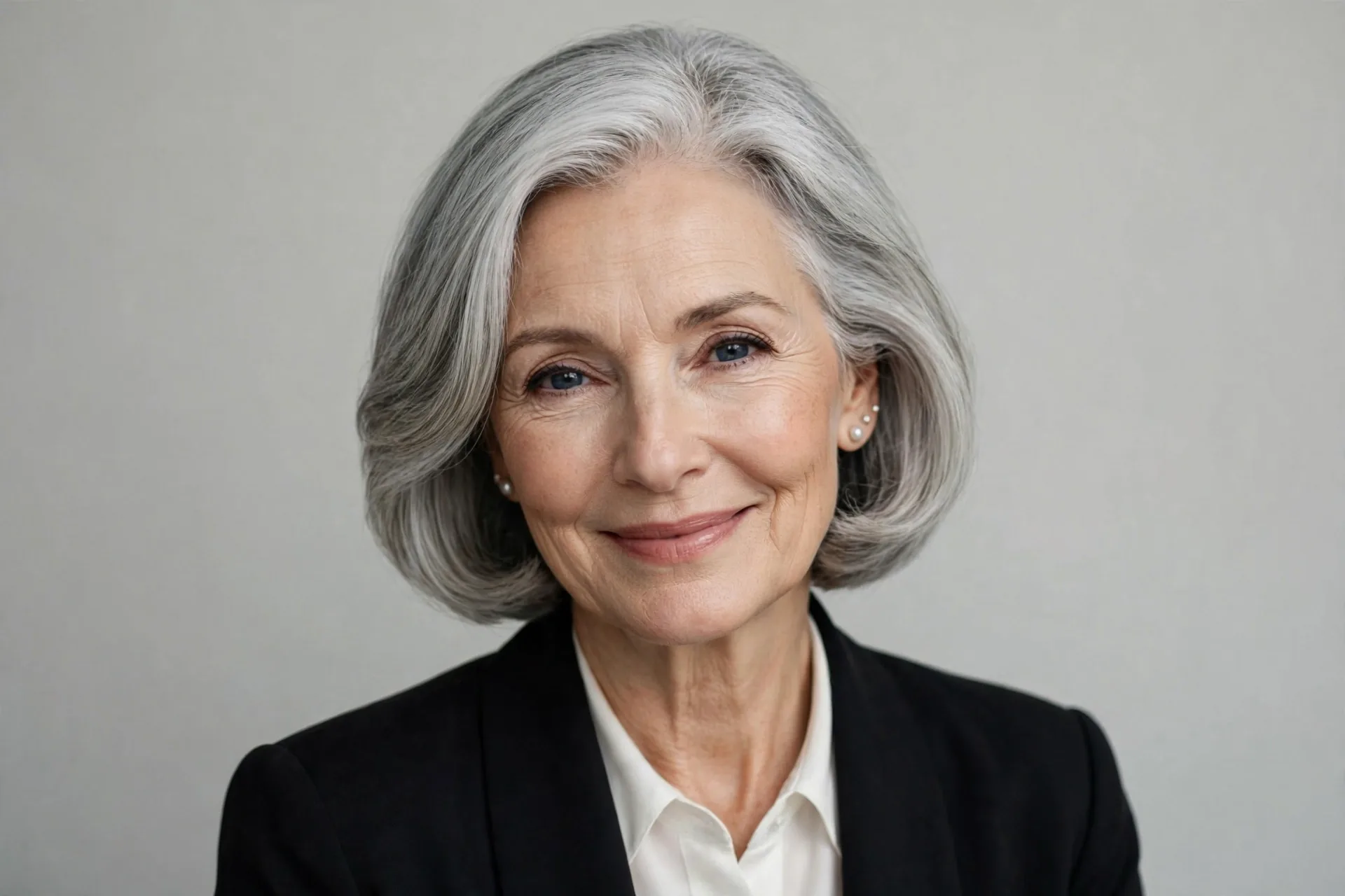 Woman with beautiful silver grey hair