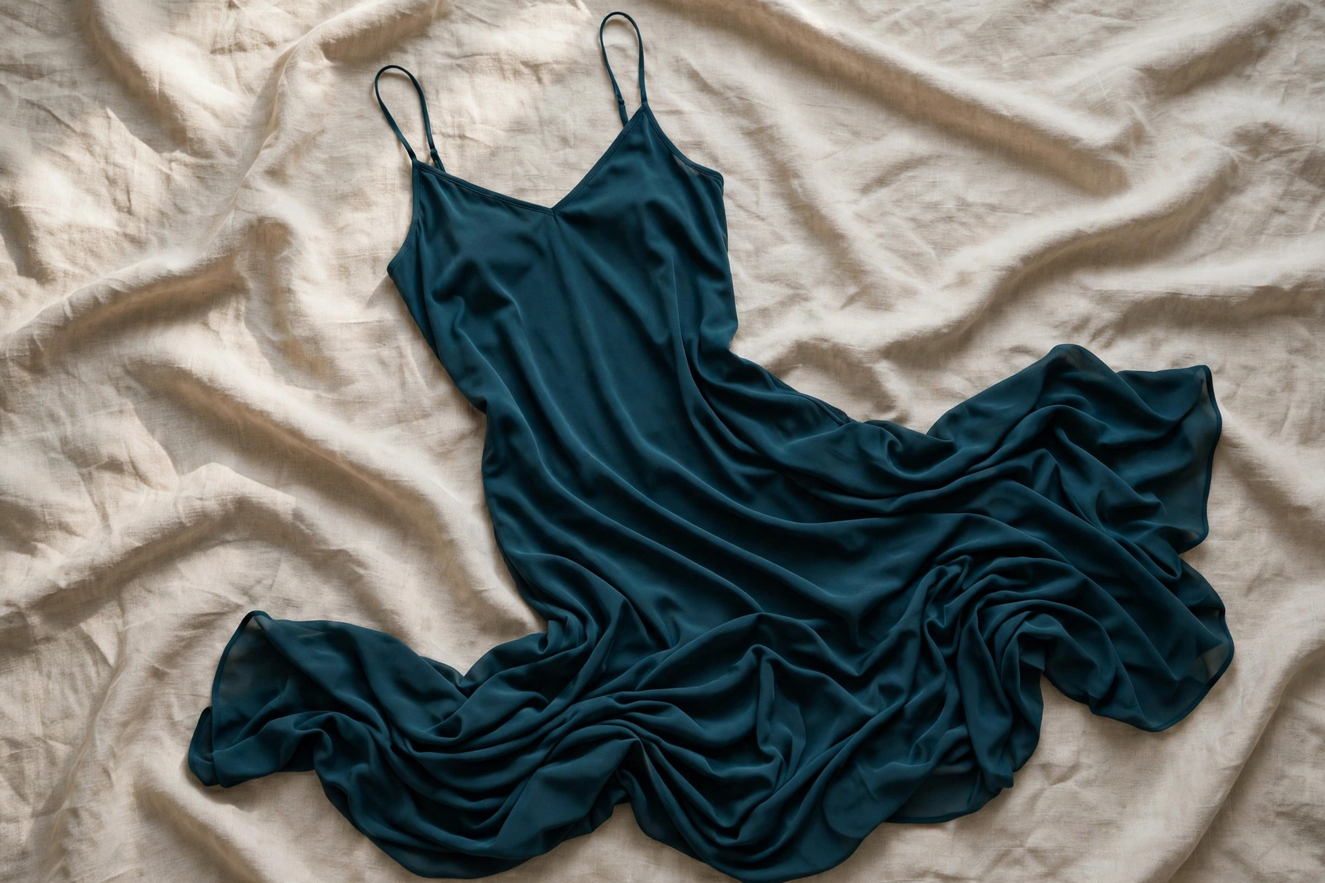 Deep teal modal slip nightdress with thin straps — soft elegant nightdress for women over 50