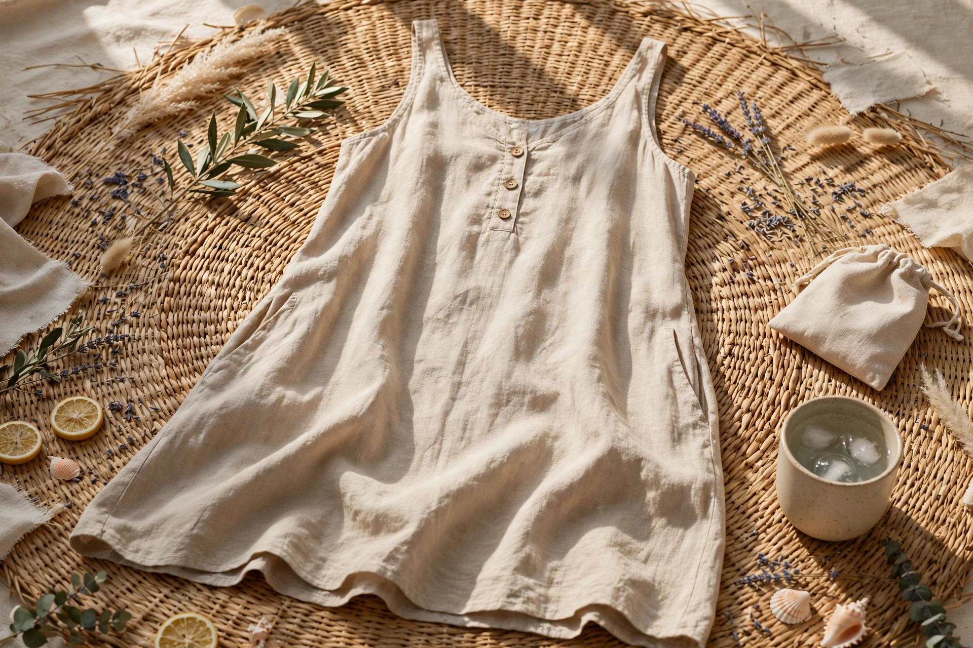 Natural beige linen sleeveless nightdress — airy summer nightdress for women over 50