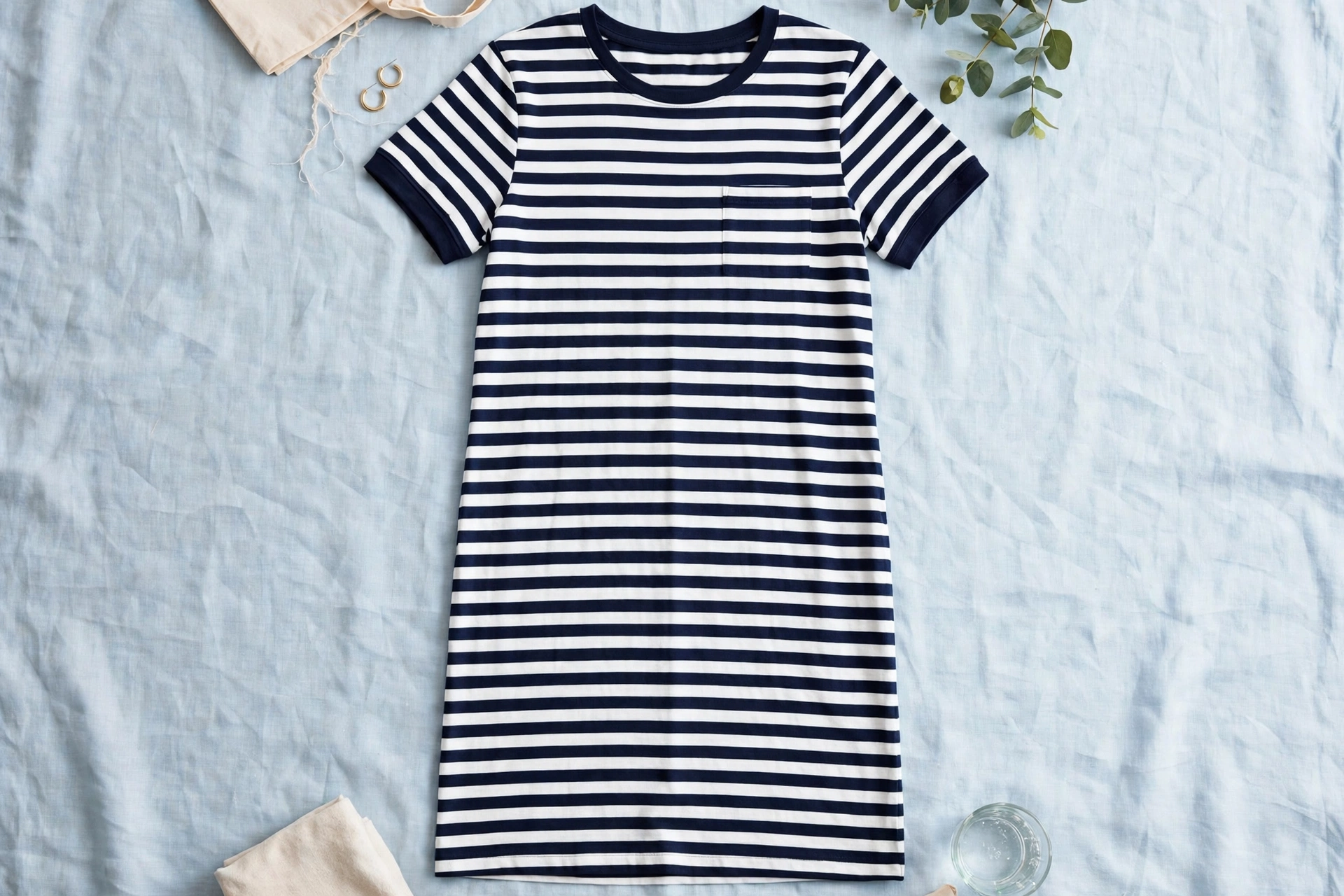 Navy and white striped cotton t-shirt nightdress — casual comfortable nightdress for women over 50