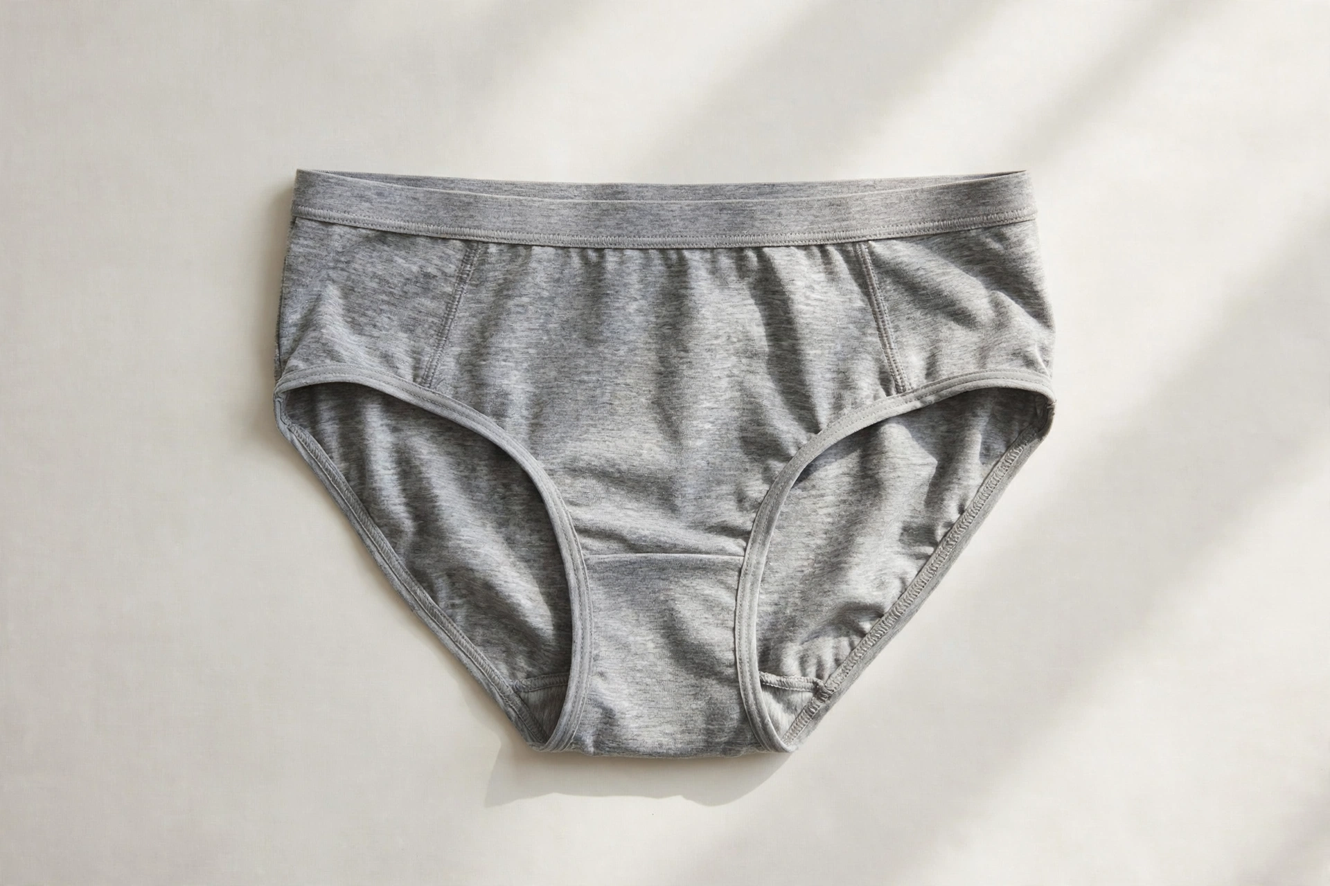 Folded heather grey moisture-wicking women's briefs for comfortable sleep over 50