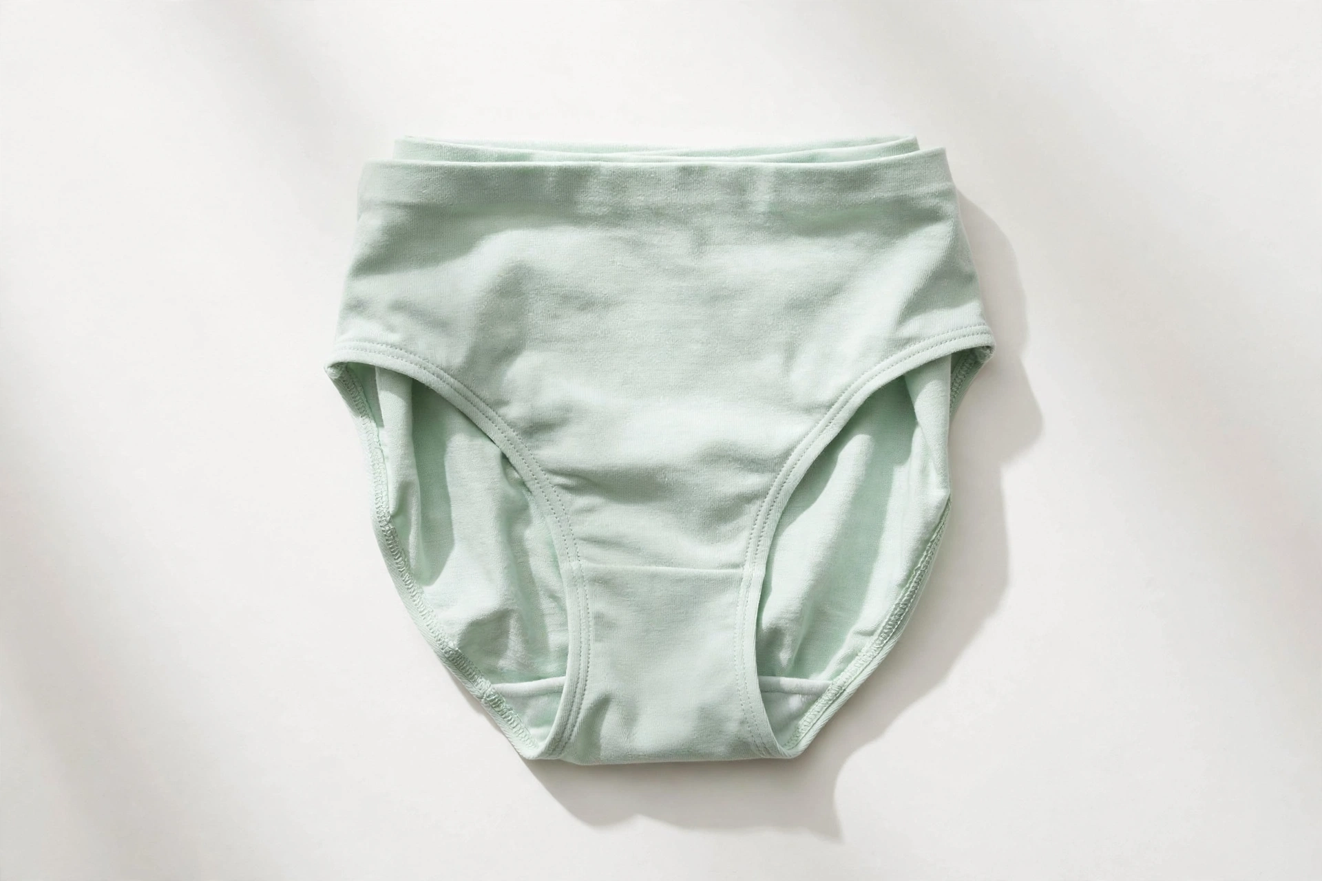 Folded pastel mint green bikini-cut women's underwear briefs