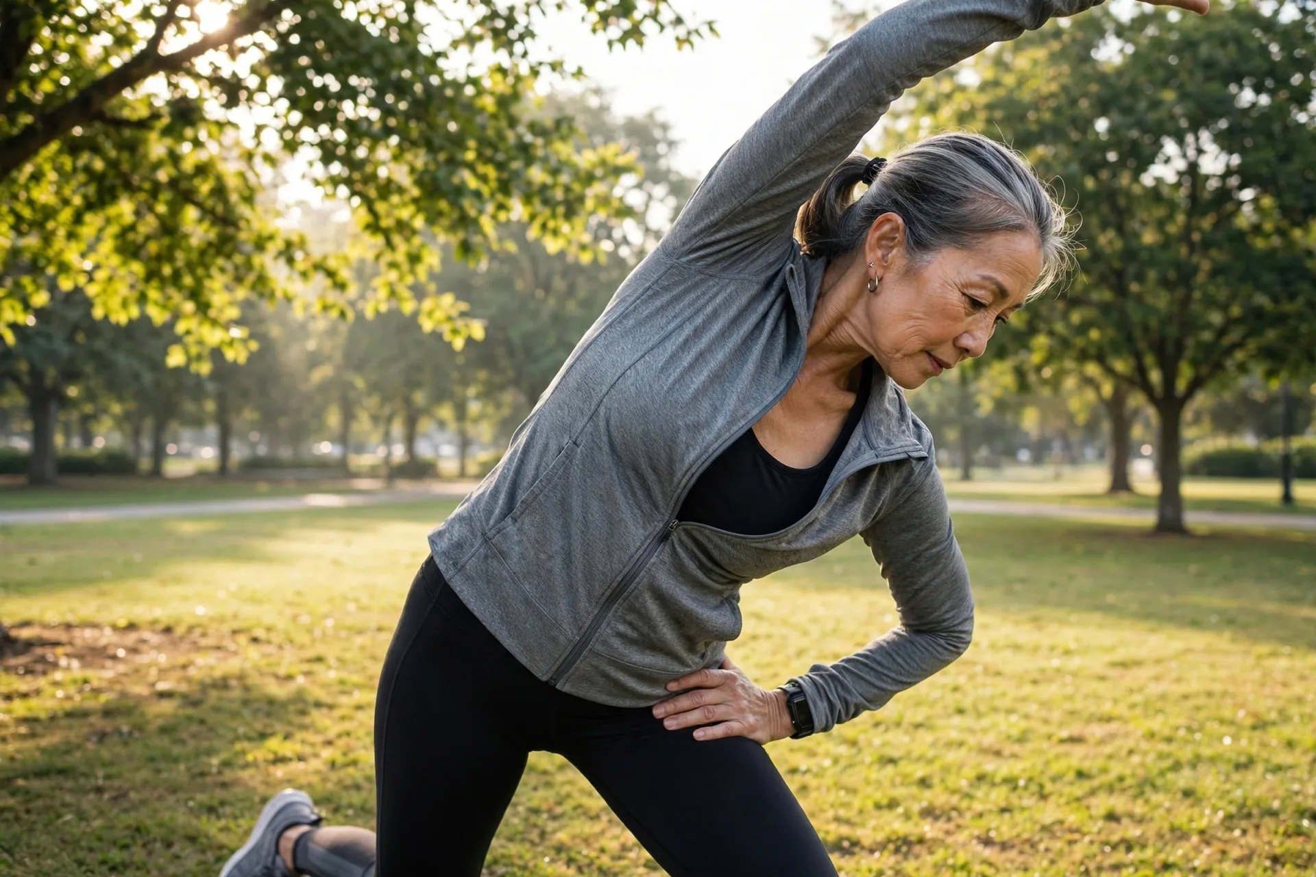 Active older woman exercising outdoors