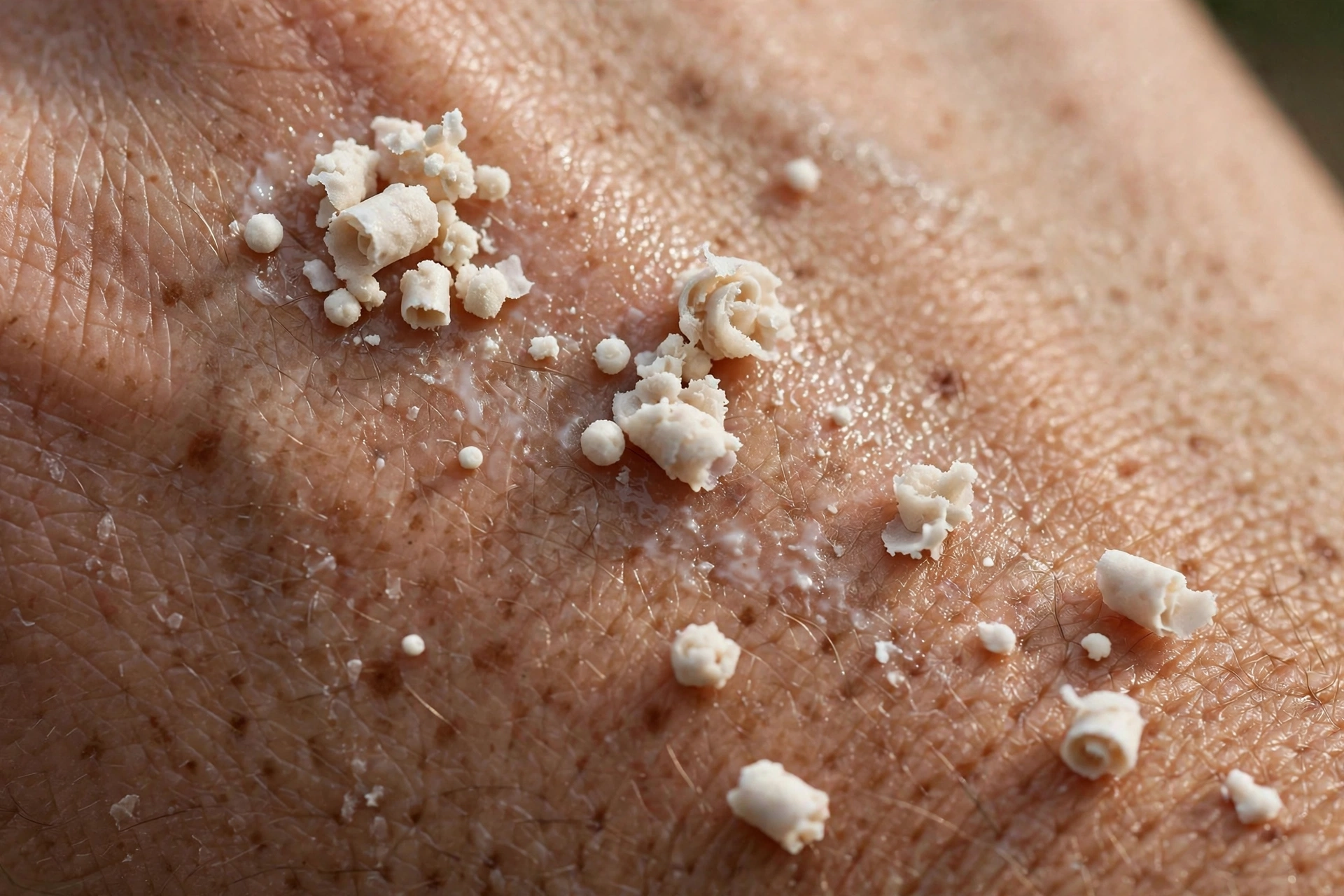 Close-up of skincare pilling on skin, a common layering mistake