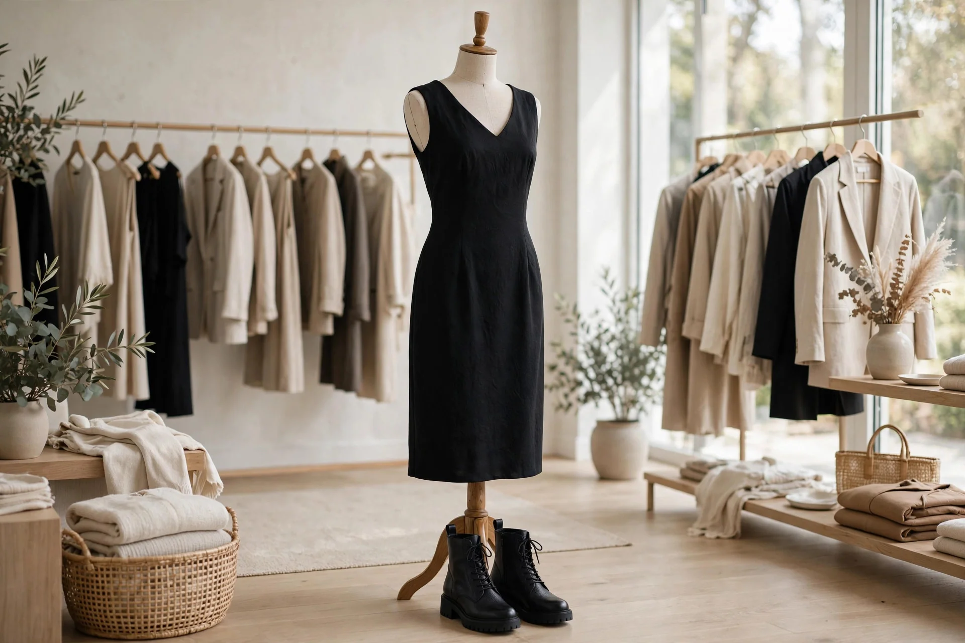 A little black dress with black ankle boots — an enduring pairing of timeless fashion pieces