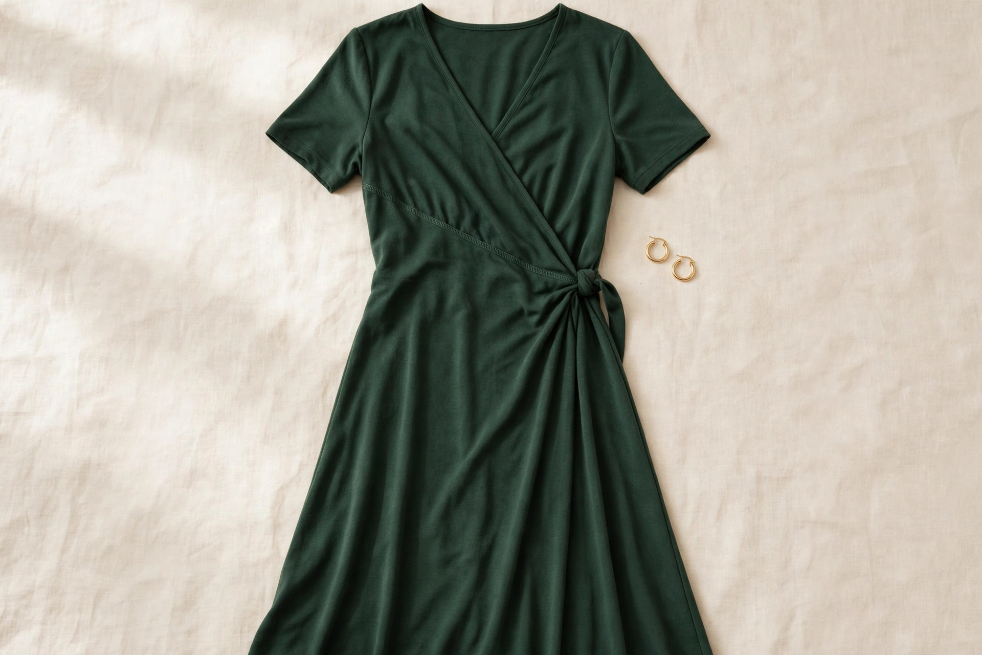 Matte jersey wrap midi dress with V-neckline — flattering dress for women over 50