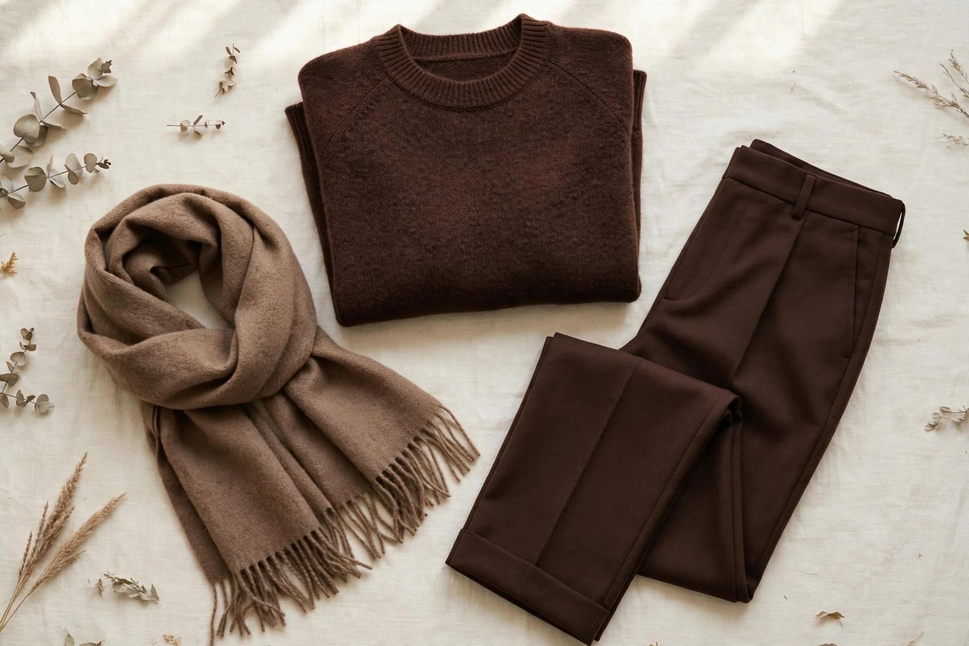 Head-to-toe monochrome outfit in chocolate brown — slimming look for women over 50